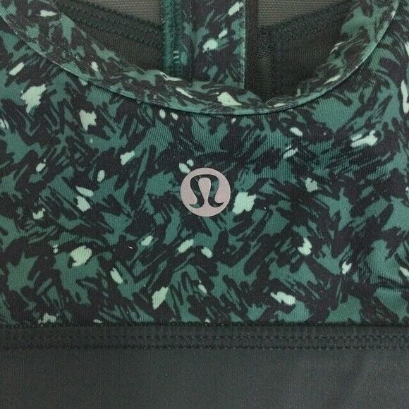 LuLuLemon Drop It Like It's Hot- Sz 2 -Teal Front-Zip Bra-Sheer Accents-Abstract - Picture 6 of 7